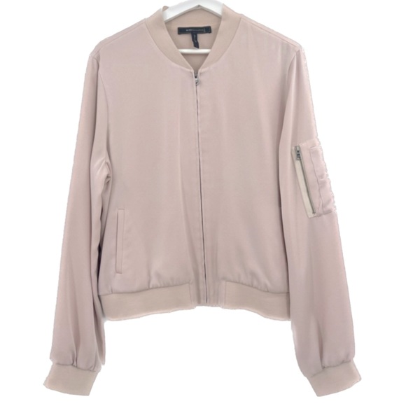 NEW BCBGMAXAZRIA Jacket Full Zip Satin Crepe Baseball Jacket in Pink Size Large - Picture 5 of 11